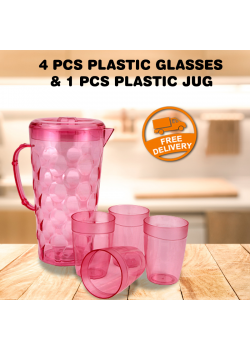 Epsilon 4 Pcs Plastic Glasses & 1 Pc Plastic Jug 5 Pcs Set, EN4053